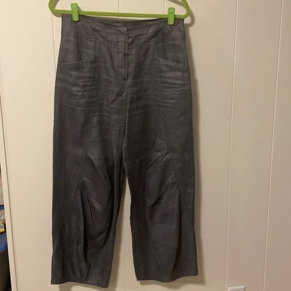 𝅺ELSEWHERE Linen Funky and Interesting Wide Ruched Linen Legged Pants - Picture 1 of 8